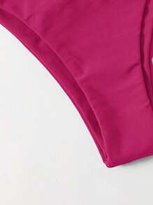SHEIN Swim Women's Summer Beach Solid Color Simple Swimwear Bikini Bottom - Rose Red - View 5
