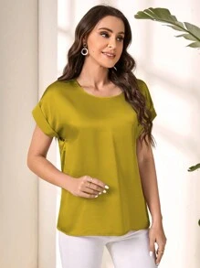 EMERY ROSE Áo sơ mi tay cánh dơi họa tiết da báo cho nữ, Áo sơ mi giáo viên mùa hè Áo sơ mi da báo cho nữ, Áo tay ngắn - Màu vàng - Xem 4