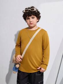 SHEIN Tween Boys Extended Size Regular Long Sleeve T-Shirt 4pcs Set, Fall/Winter