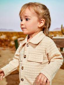 SHEIN Conjunto de top y falda de textura sólida de manga larga para bebé niña, ideal para vacaciones de ocio - Caqui - Ver 4