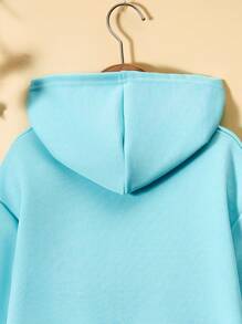 SHEIN Tween女孩蝴蝶印花連帽拉鏈衫 - 藍色 - 查看 6