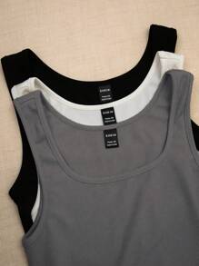 SHEIN PETITE 女士夏季方领休闲纯色背心组合图案 T 恤女士上衣