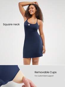 GLOWMODE FeatherFit™-Air Peekaboo Adjustable Racerback Square Neck Pocket Anti-Slip Powerful Dress With Built-In Shorts Light Support Low Impact Yoga Studio Summer Quick Dry Moisture Wicking