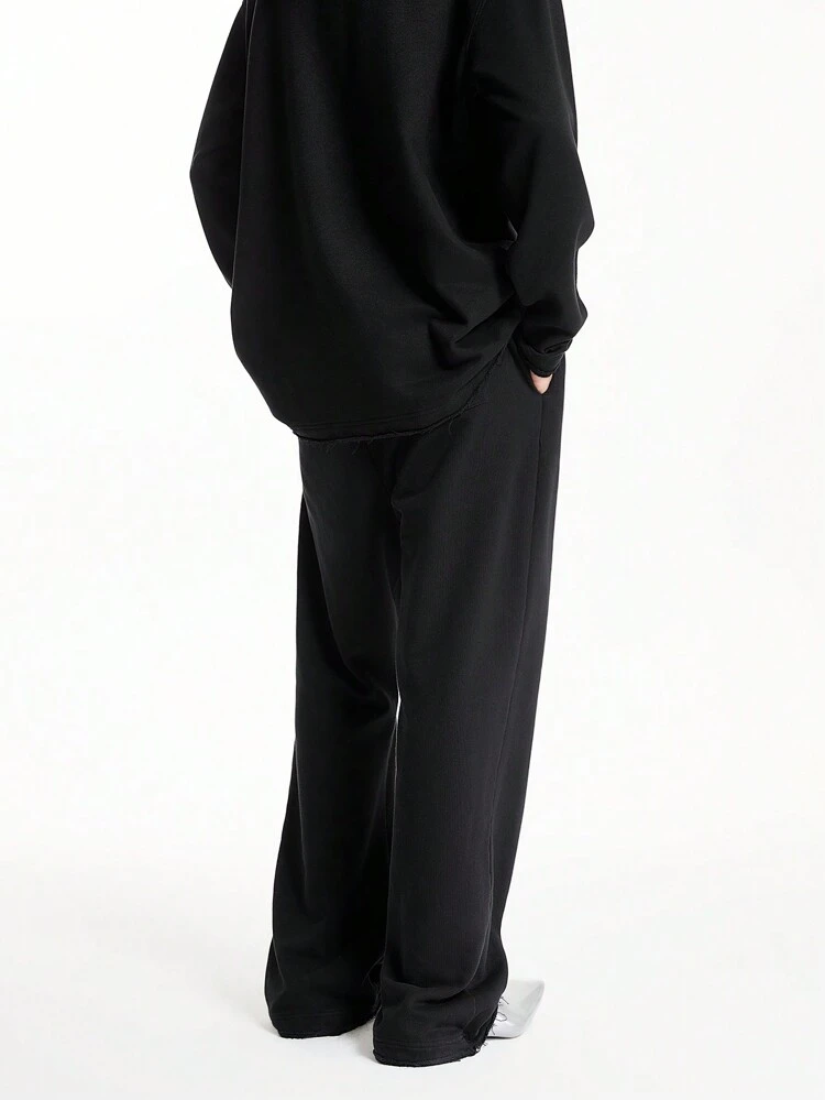 Men's Street Style Knitted Logo Embroidery Flared Loose Long Pants Suitable For Autumn And Winter Seasons