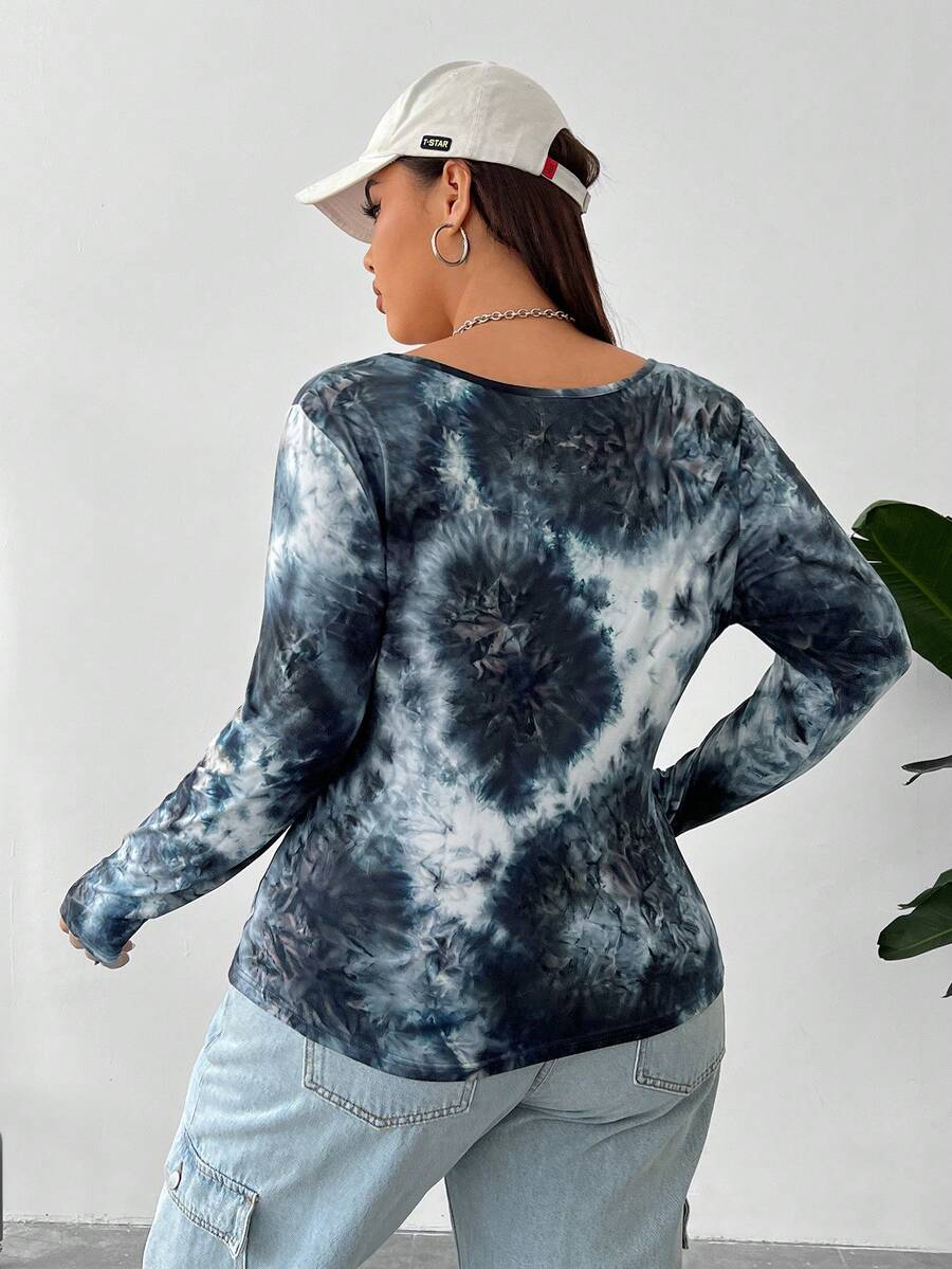 SHEIN EZwear Women's Plus Size Grey Blue Brown White Tie Dye Fabric