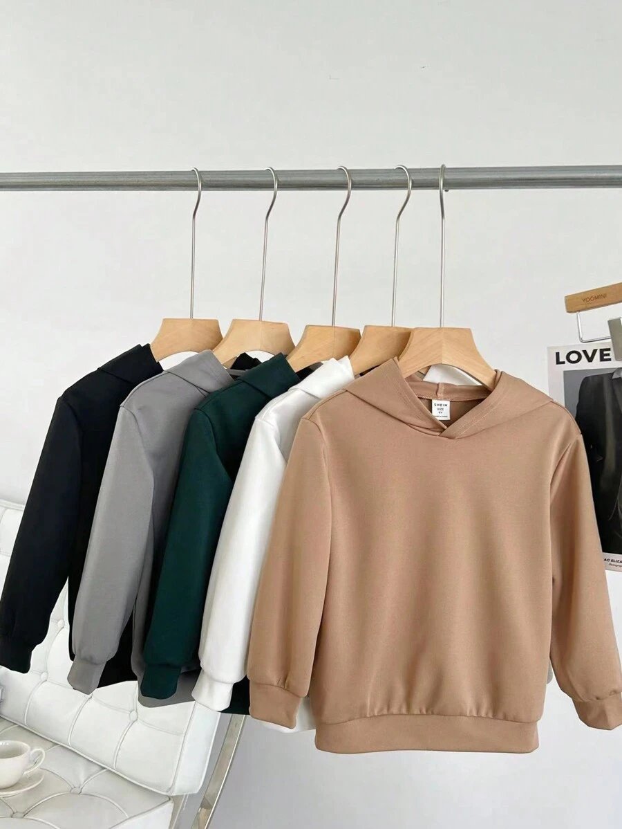 SHEIN Leap Crew 男婴5件套休闲纯色卫衣，适合叠穿、户外活动、上学、幼儿园、春季、秋季、冬季穿着。 - 彩色 - 查看 1