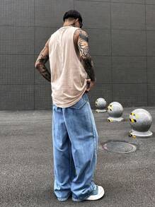 Manfinity Roghcode Jeans holgados para hombres de estilo vintage Streetwear Y2K - Azul lavado medio - Ver 2
