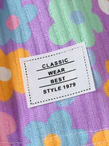 SHEIN Mùa hè của cô gái trẻ in hoa cổ tròn tay ngắn xù viền áo thun và quần short thường ngày 2 cái/bộ - Màu tím - Xem 4