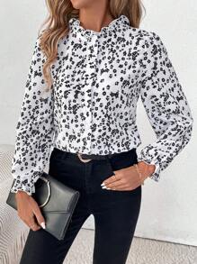 Chiquease Elegantes Damen Hemd mit Blumenmuster und Langarm, Frühling/Herbst