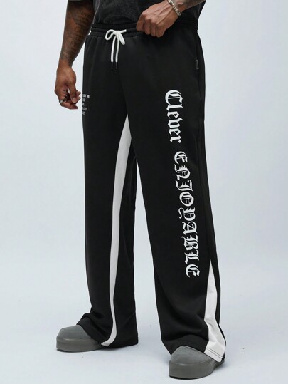 Manfinity VCAY Pantalones largos de punto para hombre de talla grande con impresión de letras y cordón, para uso diario