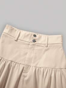 MOD Falda de cintura alta de unicolor con volantes en el bajo para mujeres - Negro - Ver 3