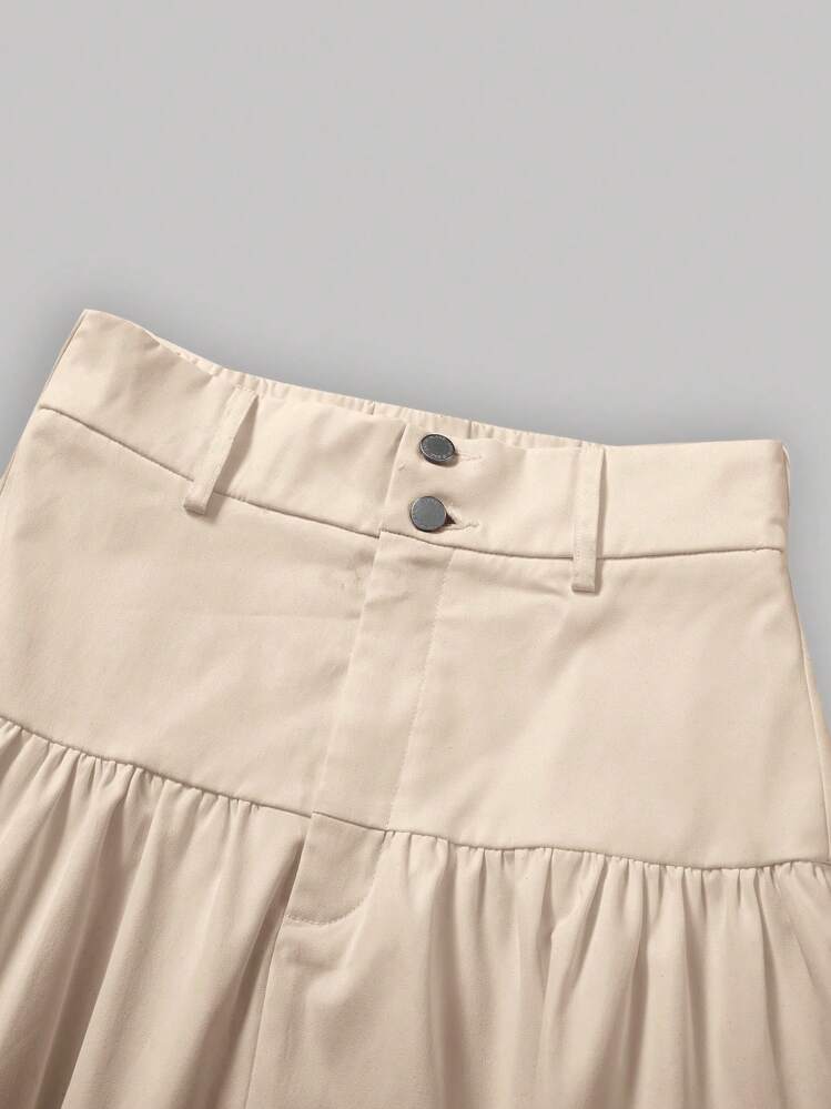 SHEIN MOD Saia de Cintura Alta de Cor Sólida Feminina com Bainha Plissada - Damasco - Visão 4