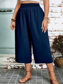 Breezaya Plus Size Solid Summer Wide Leg Vacation Casual Capris Pants