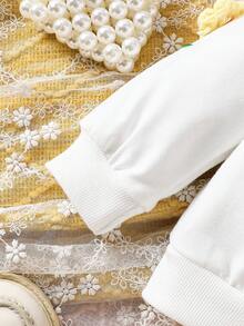 嬰兒女孩花卉裝飾前扣圓領長袖上衣+純色褶裥裙套裝 - 黃色 - 查看 6