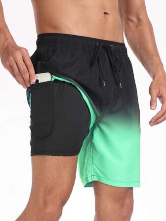 Summer New Design 3D Printed Polyester Anti-Embarrassment Quick Dry Boxer Swim Trunks With Milk Silk Lining For Men, Suitable For Hot Springs And Beach