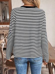 Chiquease Women's Casual Striped Jacket, Long Sleeve, French Style, Daily Wear And Commuting