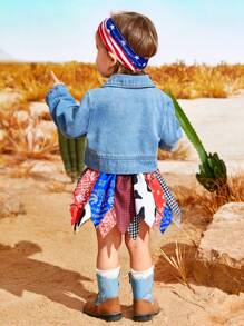 SHEIN 2pcs Baby Girls' Autumn Western Cowgirl Style Denim Outfits, Cool & Cute Daily Casual Set