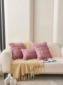 1个浅粉色仿毛皮装饰抱枕套（不含枕芯），现代法兰绒绒面抱枕套，拉链封口，适用于家居、沙发、客厅 - 藕粉色 - 查看 2
