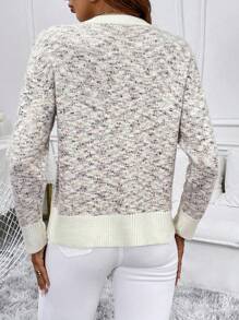 Chiquease Áo len cardigan màu tương phản có nút phía trước có túi và tay áo dài, áo len thường ngày - Nhiều màu - Xem 2