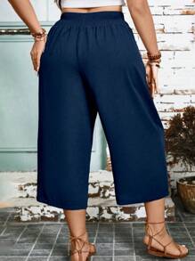 Breezaya Plus Size Solid Summer Wide Leg Vacation Casual Capris Pants