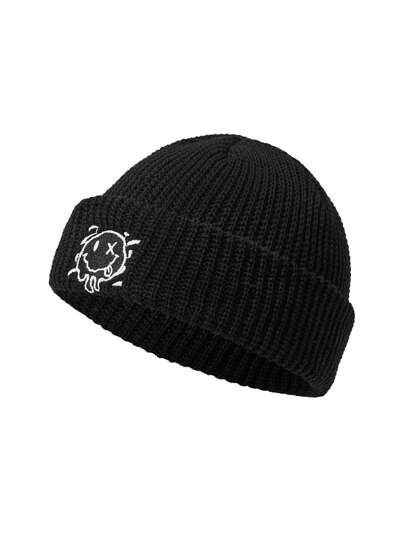 XYZ Studio Serie de artista deportivo - Gorro de punto para hombre con bordado de cara sonriente de estilo callejero de Studio XYZ, para vacaciones e invierno