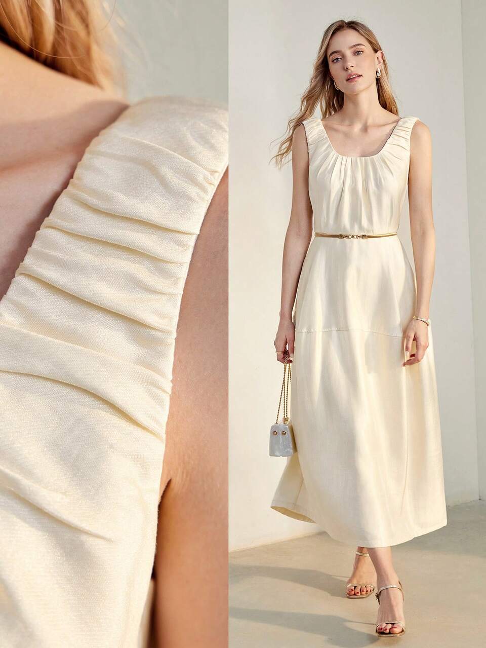 SOLID RUCHED DETAIL BACKLESS TANK DRESS