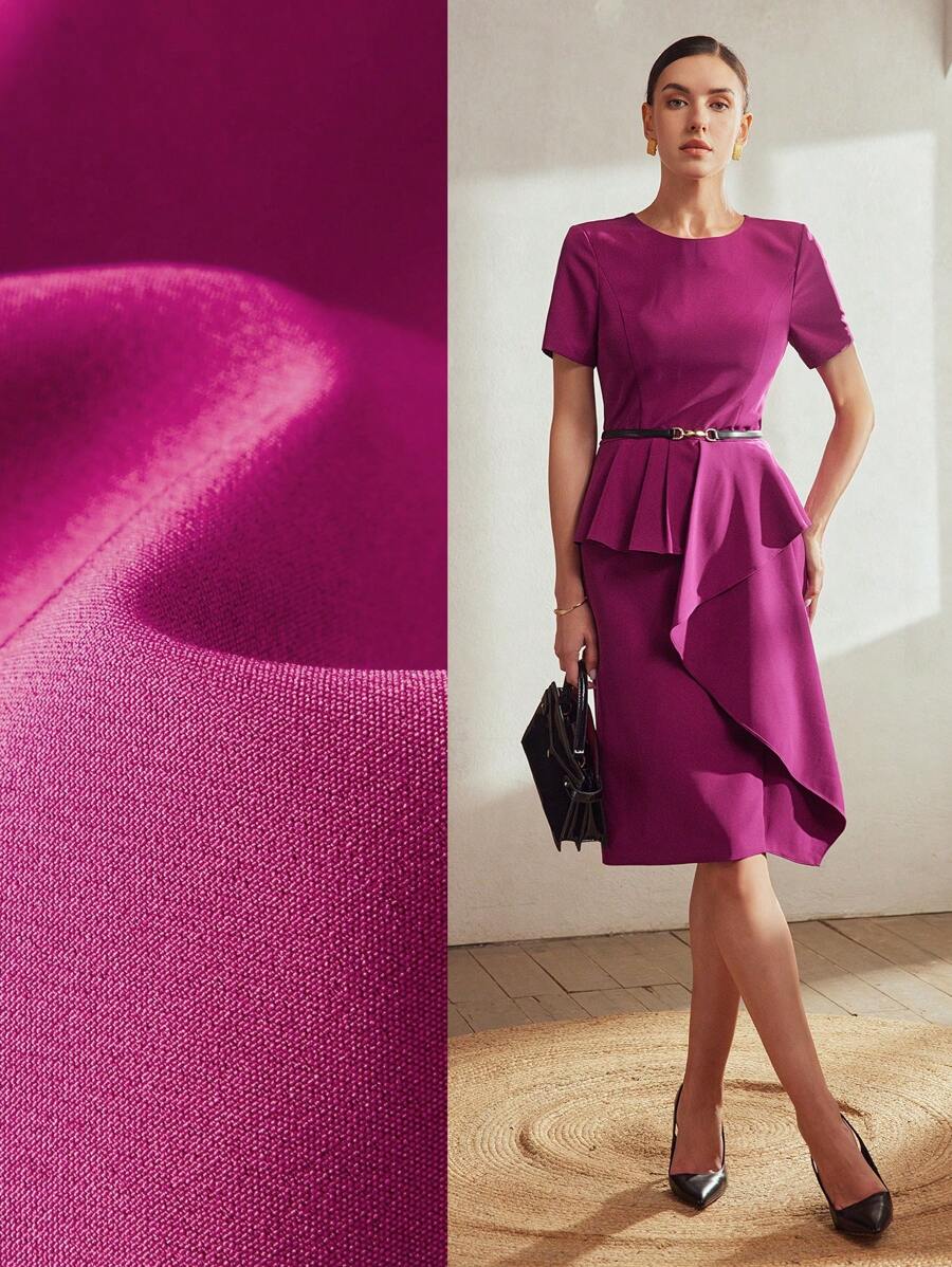 MOTF PREMIUM SOLID PEPLUM WAIST DRESS WITHOUT BELT