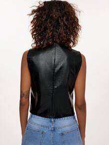 Forever 21 Fall Women Clothes Rave Festival Outfits Fall Women Black PU Vest - Black - View 3