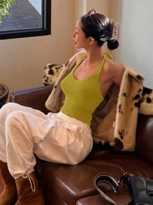 DAZY 女士純色綁頸背心 - 黃色 - 查看 3