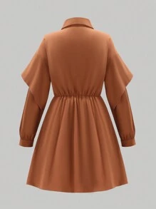 Cazadora cortaviento de otoño con cuello de camisa, mangas largas, cintura plisada y ribetes de volantes para chicas adolescentes, ideal para hacer senderismo