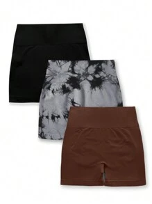 Easithlete 女士高腰无缝弹力健身运动短裤，适合日常穿着女士运动短裤、健身短裤、骑行短裤 - 彩色 - 查看 3