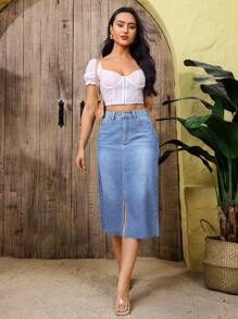 Váy ngắn denim có viền sờn gợi cảm dành cho nữ - Rửa nhẹ - Xem 6