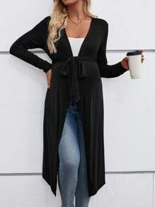 SHEIN Maternity Casual Long Sleeve Thin Loose Knit Cardigan & Jacket, Medium Length - Black - View 6