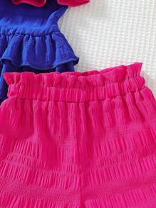 SHEIN Bộ áo ba lỗ và quần đùi xếp nếp hai lớp màu trơn đáng yêu dành cho nữ, nhiều màu, hoàn hảo cho kỳ nghỉ, du lịch và các bữa tiệc mùa hè - Nhiều màu - Xem 4