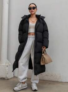 DAZY 女士纯色简约日常羽绒服，冬季女装，女士羽绒服 - 黑色 - 查看 5