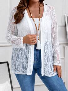 EMERY ROSE Chaqueta protectora de manga larga de encaje blanco de talla grande para el verano