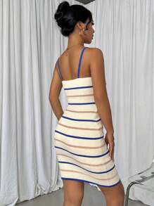 Chiquease 女性條紋休閒無袖毛衣連衣裙，春季/夏季款