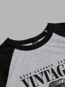 Attitoon 休闲简约汽车图案圆领短袖撞色修身短款上衣T恤，适合夏季 - 灰色 - 查看 5