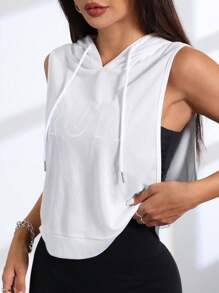 SHEIN Sport Gameset Sudadera deportiva sin mangas con capucha y cordón con bordado de letras