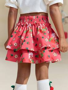 Strawberry Shortcake X SHEIN 少女漫畫印花雙層甜美可愛蛋糕裙 - 粉色 - 查看 7