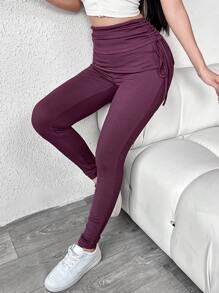 Mulvari 女士純色側拉繩腰帶打底褲