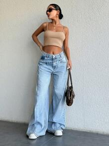 EURMUSE 100%Cotton WIDE LEG LOW WAIST LIGHT WASH - Light Wash - View 8