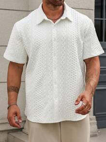 Manfinity Homme Manfinity Men's Plus Size White Textured Short Sleeve Shirt For Daily Wear Vintage Shirt - Valkoinen - Näytä 5