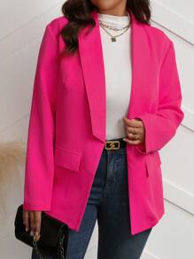 SHEIN Unity Plus Size Solid Color Shawl Collar Casual Long Sleeve Blazer Graduation,Back To School,Teacher Outfits For Women - Hot Pink - View 6