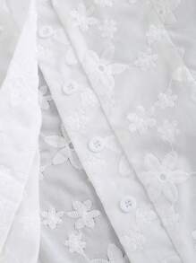 Sweetra Áo sơ mi dài tay màu trơn thêu hoa phong cách thường ngày mùa xuân/thu Y2K - trắng - Xem 3