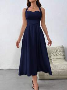 Firerie Vestido blanco sin mangas con espalda francesa cruzada para el Día de San Valentín para mujeres