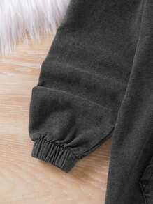 Tween Girl Hooded Long Casual Sweatshirt, Spring/Fall - Black - View 3