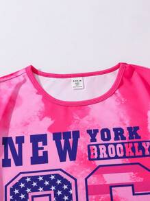 青少女夏季字母印花圓領短袖休閒T恤