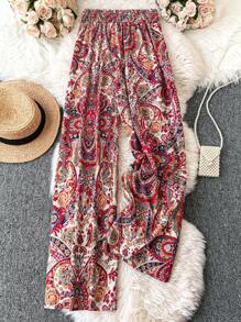 SHEIN Holidaya 大码满版印花阔腿休闲海滩度假裤 - 彩色 - 查看 2