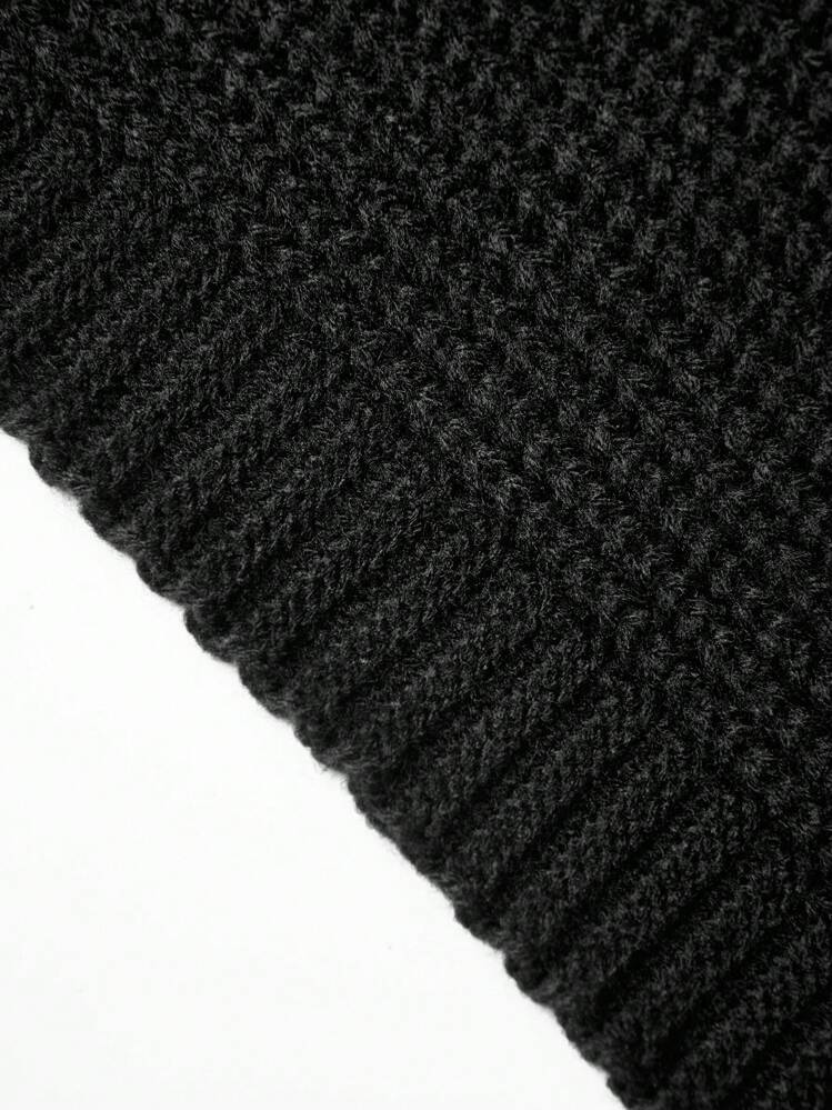 Pánský jednobarevný minimalistický ležérní svetr s dlouhým rukávem - Černá - Zobrazit 4